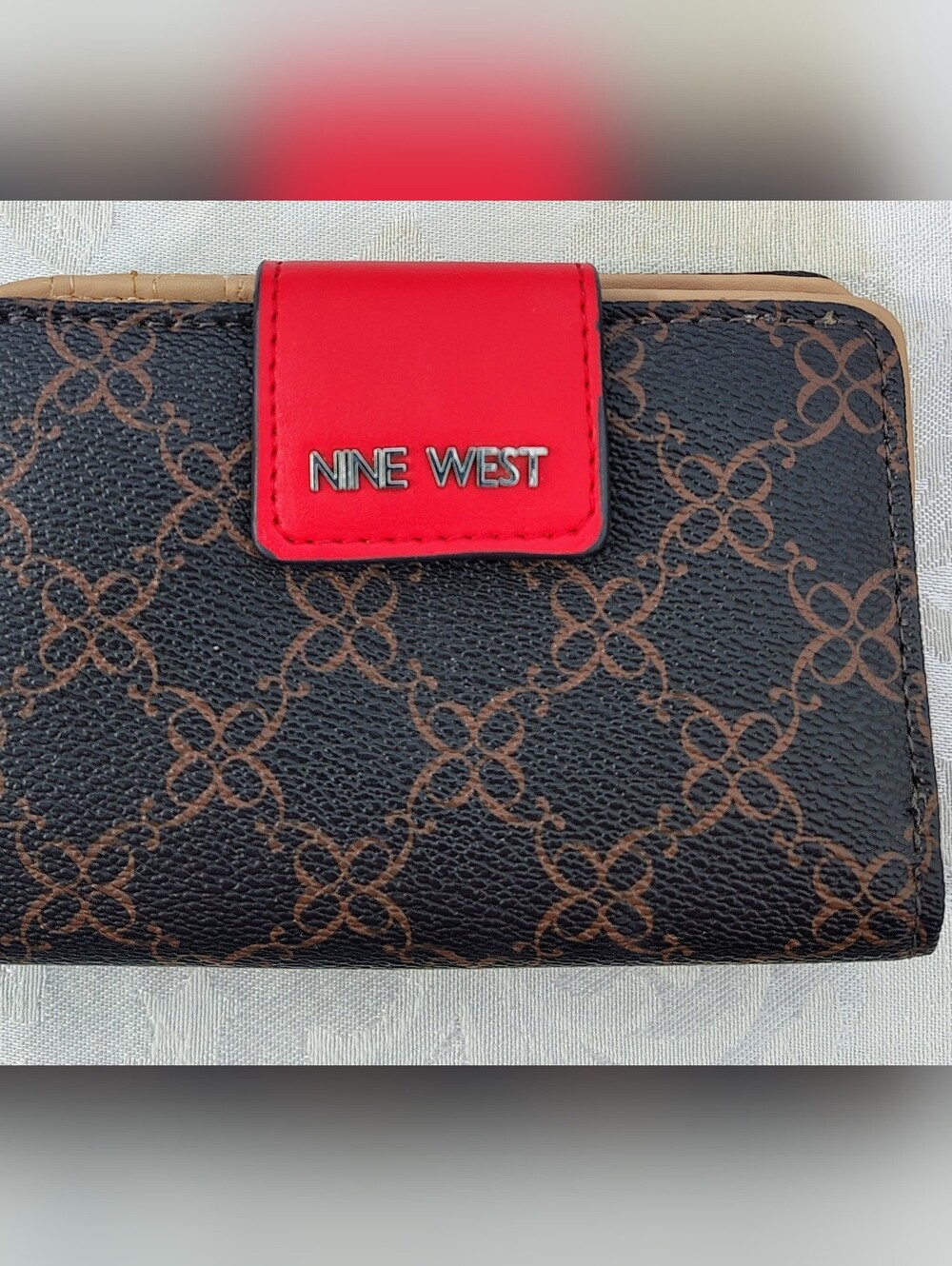 Nine West Black Wallet with Red Snap Detail